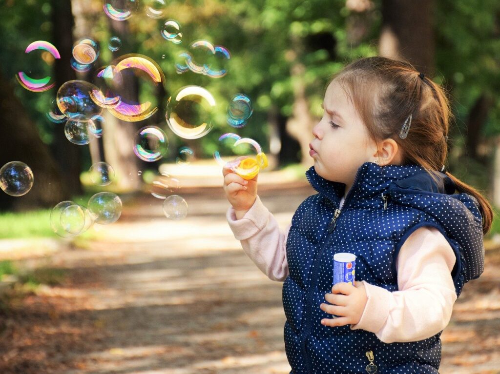 kid, soap bubbles, child